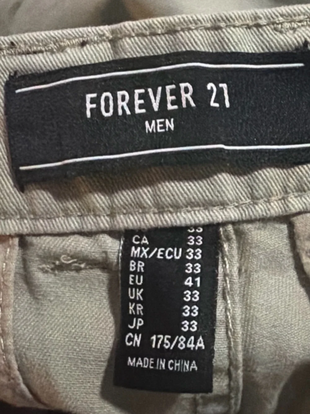 Forever 21 Men's Light Olive Green Chino Jeans